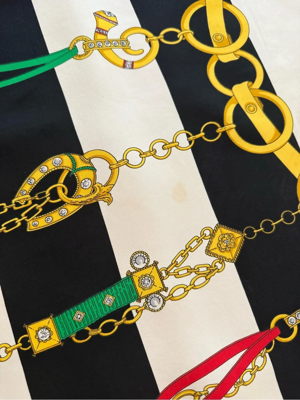 Celine Silk Scarf Navy White Yellow Hand Rolled Made in France